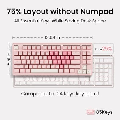 Kisnt KN85 Wireless Mechanical Keyboard, 75% Layout, Bluetooth/2.4GHz/USB-C, Custom RGB Backlit, Hot-Swappable Linear Switch, Creamy Sound for Gaming/Typing (Rose Pink) - color: Rose Pink