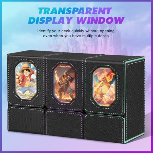 Card Deck Box for MTG Commander, Fits 100+ Double-Sleeved Cards Card Case | with Detachable Dice Tray, 2 Dividers, Removable lid, Trading Card Storage Box, Sturdy and Durable, Fits TCG/PTCG/Sports Card - color: Black and Cyan