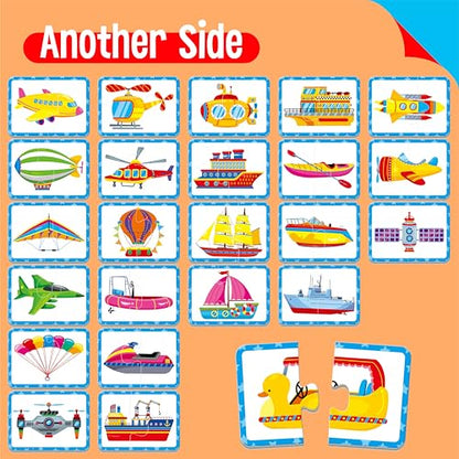 48 Vehicle Matching Puzzles, Self-Correcting Puzzle Match Game Educational Learning Activities for Toddlers, Preschool, Transportation-Themed Learning Games Toys for 3 Years Old - style: Vehicle-B