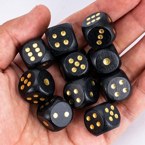 Wooden D6 Dice Set 10PCS 16mm 6 Sided Dice for DND RPG Board Games | Leather Storage Bag, DM Gift, for Dungeons and Dragons Role Playing Games - color: D6-black G