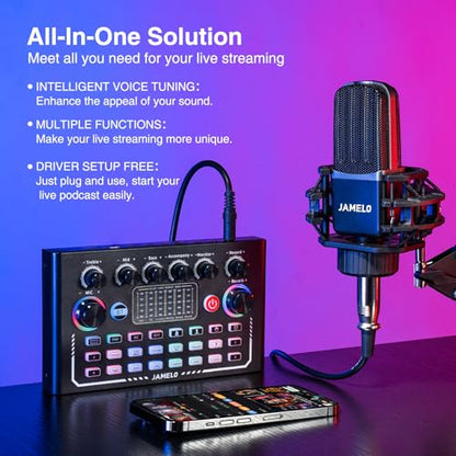 Podcast Equipment Bundle, Studio Equipment Kit with Voice Changer, Condenser Microphone, Mic Arm, OTG, Audio Mixer Sound card for Phone/PC/Laptop, Perfect for Recording Broadcast Streaming Gaming - size: Square Microphone Podcast Bundle