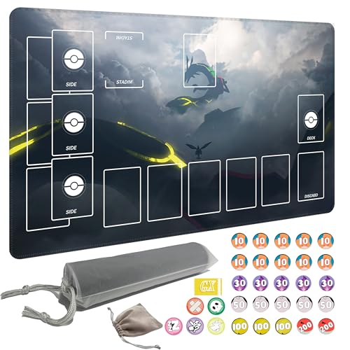 Playmat for Trading Card Game with 31 Damage Counters,Single Player Trainer Mat and Professional Storage Bag(Black Dragon) - color: Black Dragon