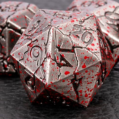 Bloodstained Metal DND Dice Set Blood Polyhedral D&D Dice for Dungeons and Dragons TTRPG RPG D&D Dice Gift Box - color: Antique Bloodstain