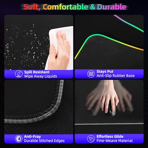 Gaming Mouse Pad, Wireless Charging Mouse Pad Gaming, 31.5"x11.8" Large RGB Desk Mat for Laptop/Computer/Keyboard, 9 Light Modes, Waterproof Smooth Surface, Non-Slip Base, Black - color: Black+RGB