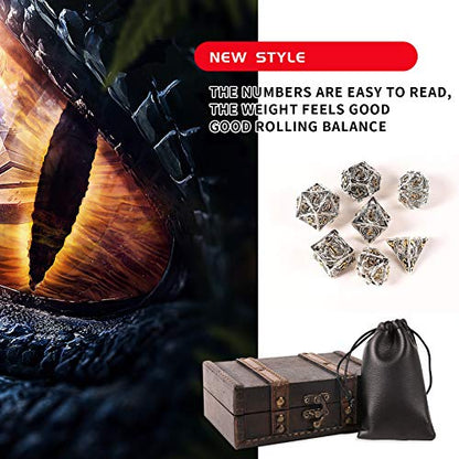 7pcs Metal Dice Set D&D,Unique New Dragon Pattern DND Metal Dice Set | Used for Dungeons and Dragons Role Playing Game(RPG),MTG,Pathfinder,Table Game,Board Games - color: Silver