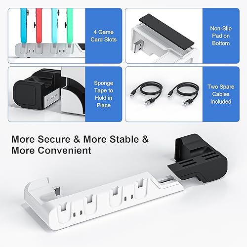Controller Charging Dock Compatible With Nintendo Switch & OLED Model Joycons - Charges up to 6 Joycons With Game Card Storage Stand - color: Black＆White