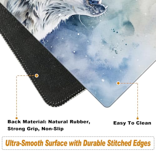 Desk Pad, Large Game Mouse Pad + Small Mouse Pad + Wrist Rest,Ergonomic Mouse Pad,Table Mat with Stitched Edge,Anti-Slip,Memory Foam Desk Mat for Home Office Gaming(23.6×11.8in),Grey Wolf - color: Grey Wolf