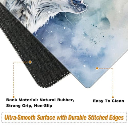 Desk Pad, Large Game Mouse Pad + Small Mouse Pad + Wrist Rest,Ergonomic Mouse Pad,Table Mat with Stitched Edge,Anti-Slip,Memory Foam Desk Mat for Home Office Gaming(23.6×11.8in),Grey Wolf - color: Grey Wolf