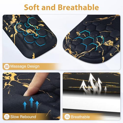 EYROZILL 3 in 1 Ergonomic Wrist Rest for Keyeboard and Mouse, Non-Slip Desk Mouse Pad with Wrist Support, Keyboard Wrist Rest and Mouse Pad Set Massage Design (Black Marble) - color: Black Marble