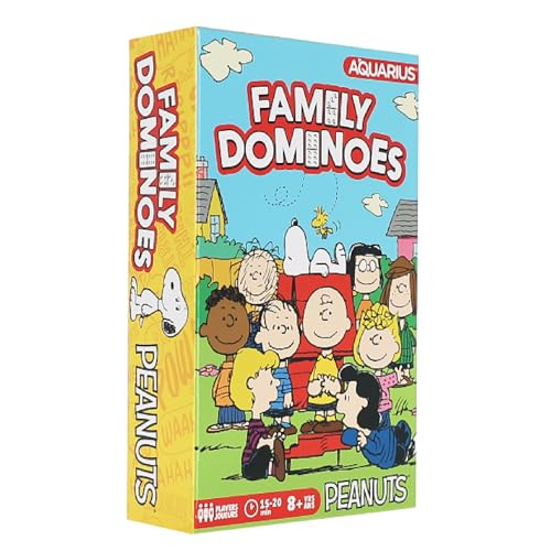 AQUARIUS Peanuts Family Double 6 Dominoes Game – Snoopy & Friends Classic Domino Set for Kids and Adults – 28 Durable Tiles, Officially Licensed Peanuts Merchandise, Fun Family Game Night Activity