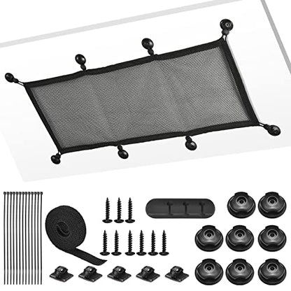 Cable Management Net Under Desk Kit,Privacy Mesh Cable Manager Flexible Under Desk Wire Net Large Capacity Cord Organizer Net for Office,Standing Desk, Home, 26 X 10 Inches