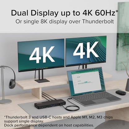 Plugable Thunderbolt 4 Dock, 100W Charging (96W Certified), Dual HDMI Docking Station for Windows and Mac, Single 8K or Dual 4K 60Hz, 40Gbps, 13 Ports with Ethernet, SD/microSD (TBT4-UD5)
