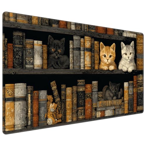 DEGDFSGR for MTG Playmat 24 x 14 inches for TCG Playmats Non-Slip Rubber Base Commander Playmat HD Cover for Magic Play Mat Iorcana Trading Card Game, Bookshelves and Cats - color: Bookshelves and Cats, size: 24" x 14"