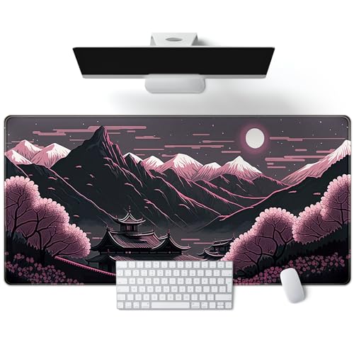 Sakura Blossom Desk Mat Japanese Scenery Mountain Large Mouse Pad XXL Extended Gaming Mousepad Japan Black Pink Aesthetic Desk Pad Keyboard Mouse Mat 31.5''X15.7'' Desk Decor - color: Sakura Blossom