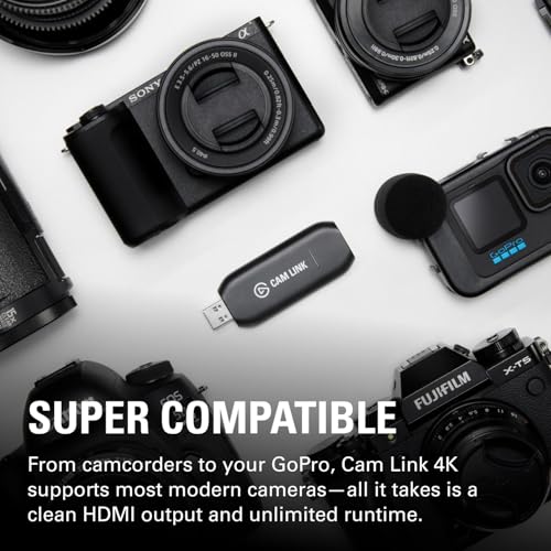 Elgato Cam Link 4K Capture Card for DSLR, Camcorder, Action Cam | HDMI to USB 3.0, Stream in 1080p60 or 4K30/60, Ultra-low latency, Works with OBS, Zoom, Discord, PC/Mac/iPad compatible