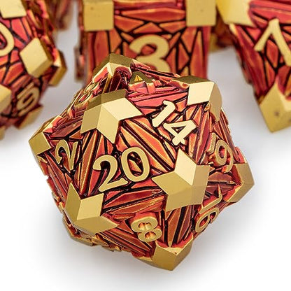 Metal DND Dice Set Golden Red Debris RPG D and D Dice for use with D&D Tabletop Games Role Playing Game Polyhedral Dice Set with Box D20 D12 D10 D8 D6 D4 - color: Red Gold