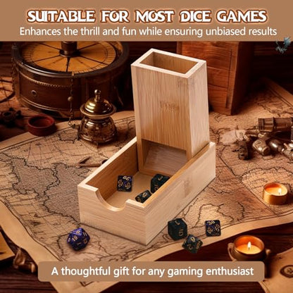 Arrowbash 2 Pcs Dice Roller Tower with 14 Polyhedral Dice Set Foldable Wooden Dices Tower Castle Collapsible Rolling Case for Tabletop Games Board Games, 5.4 x 3.2 x 1.8''