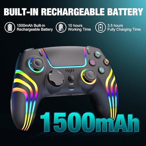 MINSWC For PS5 Controller Wireless with RGB Lighting Black | Compatible with PS5 Controller/Windows PC,/Android/iOS - color: black
