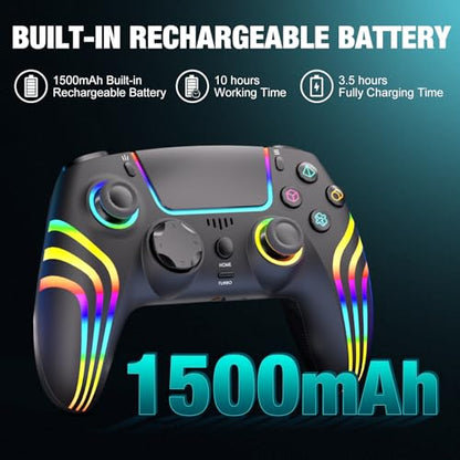 MINSWC For PS5 Controller Wireless with RGB Lighting Black | Compatible with PS5 Controller/Windows PC,/Android/iOS - color: black