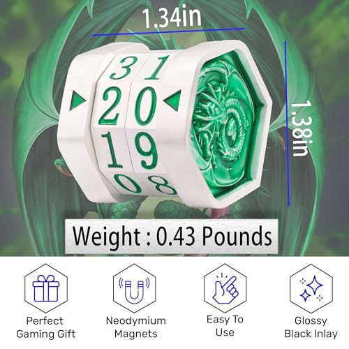 Metal MTG Life Counter Wheel Metal Magic Life Counter MTG Health Tracker MTGs Foundations with Dragon Symbol for Board Games, Cards Games, TTRPGs, Compatible with MTGs(Pearl Silver_Green) - color: Silvergreen