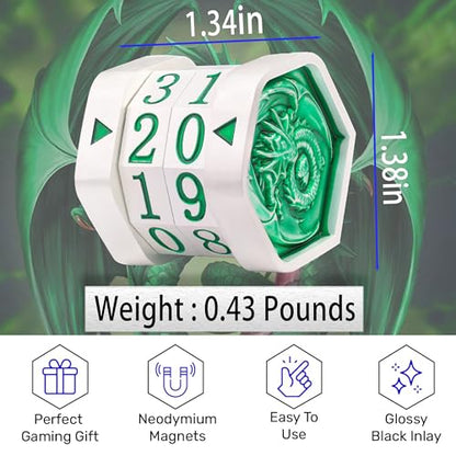 Metal MTG Life Counter Wheel Metal Magic Life Counter MTG Health Tracker MTGs Foundations with Dragon Symbol for Board Games, Cards Games, TTRPGs, Compatible with MTGs(Pearl Silver_Green) - color: Silvergreen
