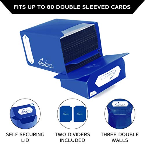 Quiver Time Blue Trading Card Deck Block & Card Sleeves Bundle Fits Magic: The Gathering Cards & Other TCG - 80+ Standard Deck Box with 2 Dividers and 100 Artemis Blue Sleeves (66 x 93 mm) | 1 deck box 80+ with 2 dividers and 100 Artemis blue sleeves (66