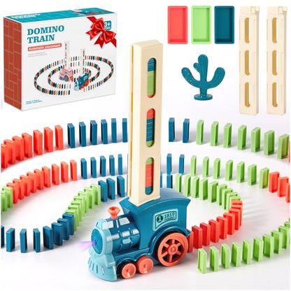 200 PCS Domino Train Toys Set, Automatic Dominos Building and Stacking Creative Game for 3+ Year Old, Electric Dominoes Stem Montessori Toys for Kids Autistic Boys 3 4 5 6 Year Old Birthday Gifts
