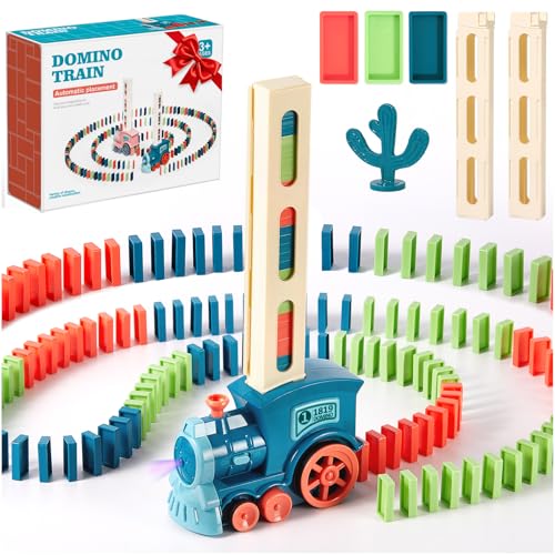 200 PCS Domino Train Toys Set, Automatic Dominos Building and Stacking Creative Game for 3+ Year Old, Electric Dominoes Stem Montessori Toys for Kids Autistic Boys 3 4 5 6 Year Old Birthday Gifts