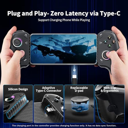 AceGamer Mobile Gaming Controller for iPhone 15 Series/Android(USB-C), Plug & Play Phone Controller with Hall Effect Joysticks/Trigger, Turbo/Progammable, Remote Gamepad for Consoles, Cloud Game