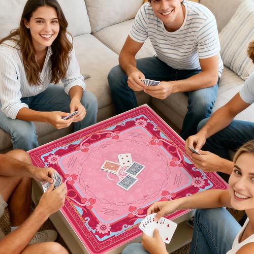 KUNTE Mahjong Mat, Red, 32"x32" | Non-Slip, Quiet, Waterproof, Foldable, For American Mahjong - color: Red