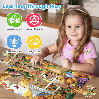 4 Pack 100 Piece Puzzles for Seniors, Four Seasons Jigsaw Puzzles | Elderly Large Piece Puzzle for Adults & Kids Ages 4-6 6-8 8-10, Easy Beginner Puzzle Family Educational Toy Gift - color: Seasons Scenery