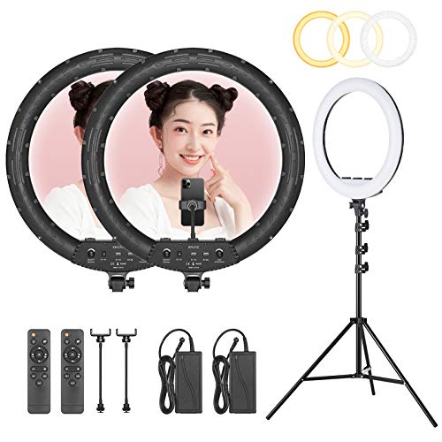 AMBITFUL Ring Light RL-480 18in Ring Light Lamp 60Ws 3000~6000K 480 Beads LED with 180cm Light Stand,Carrying Bag for Live Streaming/SLR Camera/Phone Video Shooting (2PCS) - color: 18 inch