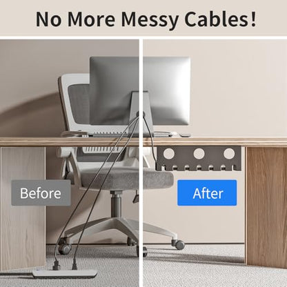 Delamu 2 Pack Metal Under Desk Cable Management Tray, U Channel Cord Organizer Box, Office Under Desk Cord Organizers, Cable Management with Various Accessories, Black, 15.75 Inches
