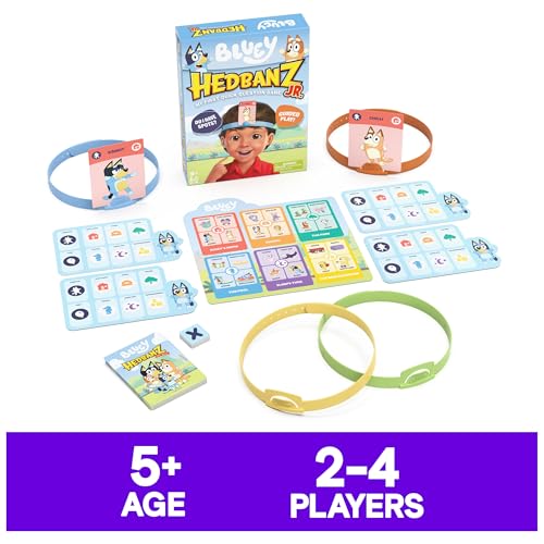 Spin Master Games, Bluey Hedbanz Jr., Picture Guessing Card Game, Includes Illustrations from Bluey, Easy to Play for Family & Kids, 2-4 Players, for Ages 5 & Up - style: Bluey Hedbanz Jr