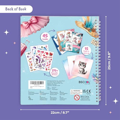 Sticker Dress Up Book for Girls Kitten Activity Ages 5-8 | Features 270+ reusable stickers and fashion design guides to spark creativity in children ages 5, 6, 7, and 8. - color: Dress Up - Kitten