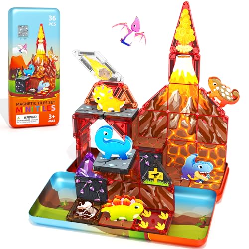 36PCS Mini Magnetic Tiles Dinosaur Kids Toys with Case - Toddler Travel Essentials Outdoor Set, Magnetic Blocks Montessori Preschool Sensory Building Toys for 3 4 5 Year Old Boys - color: Color8