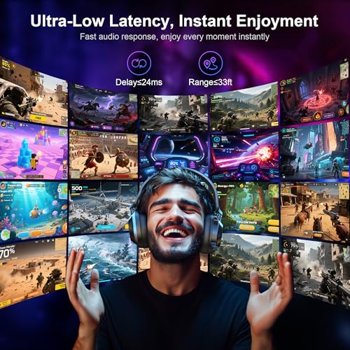 Vakedy Wireless Gaming Headset with Mic for PS5, PS4, PC, Switch, Mac, 2.4GHz & BT Gaming Headphones, 50H Battery, 24ms Low Latency for Fortnite & Call of Duty/FPS Gamers, RGB Lights, Black | 2.4GHz & BT Gaming Headphones, 50H Battery and Noise Canceling