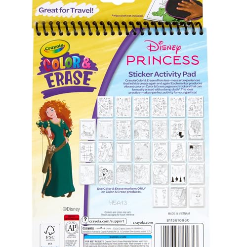 Crayola Disney Princess Sticker Activity Pad, 12 Princess Coloring Pages, 100+ Stickers, Travel Activity, Princess Toys, Toddler Gifts