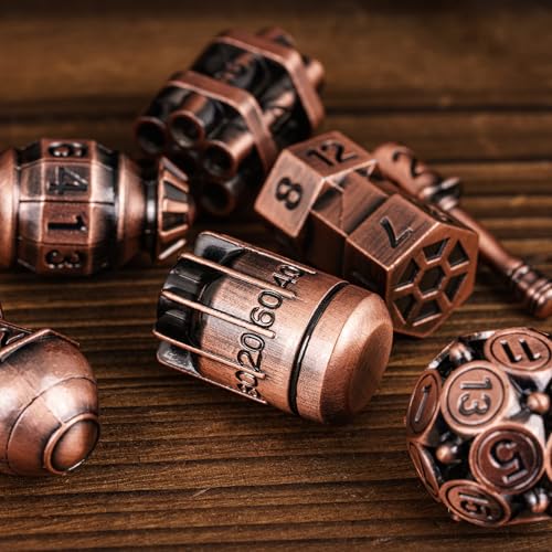 UDIXI Metal DND Dice Set 7PCS RPG Polyhedral Metal D&D Dice Set Copper | Bomb Shape, Solid Metal, Cool Design, Leather Pouch Packaging, for Dungeons and Dragons Role Playing Games Tabletop Games - color: Ancient Copper