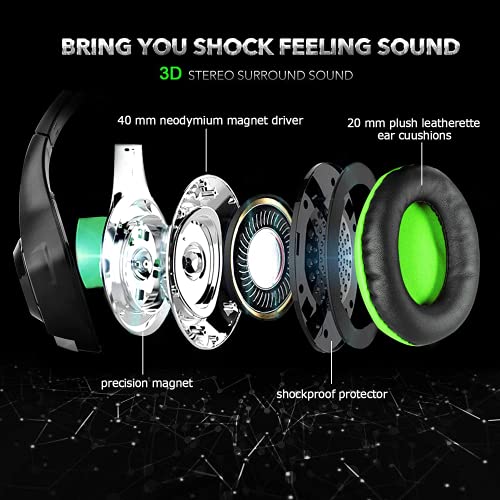 BlueFire Stereo Gaming Headset with Microphone for PS5 PS4 Xbox One Switch PC Mac – Wired Over-Ear Headphones with Surround Sound, Soft Memory Foam, Noise Canceling Mic, Light, 3.5mm Jack (Green) - color: Green