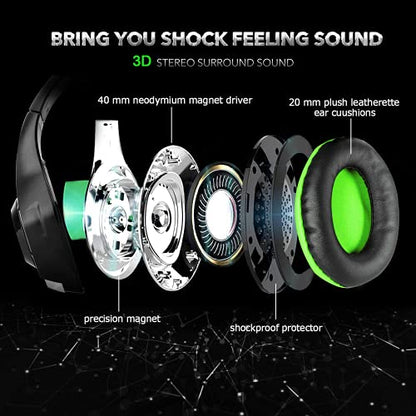 BlueFire Stereo Gaming Headset with Microphone for PS5 PS4 Xbox One Switch PC Mac – Wired Over-Ear Headphones with Surround Sound, Soft Memory Foam, Noise Canceling Mic, Light, 3.5mm Jack (Green) - color: Green