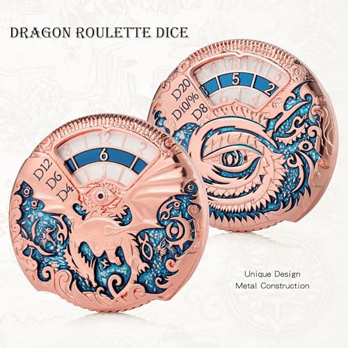 DNDND Dragon Roulette Metal Spinner Dice 7-in-1 Spinning DND Dice Set with Gorgeous Gift Box for Dungeons and Dragon and Role Playing Game(Rose Gold with Teal) - color: Dragon Teal