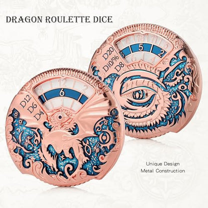 DNDND Dragon Roulette Metal Spinner Dice 7-in-1 Spinning DND Dice Set with Gorgeous Gift Box for Dungeons and Dragon and Role Playing Game(Rose Gold with Teal) - color: Dragon Teal