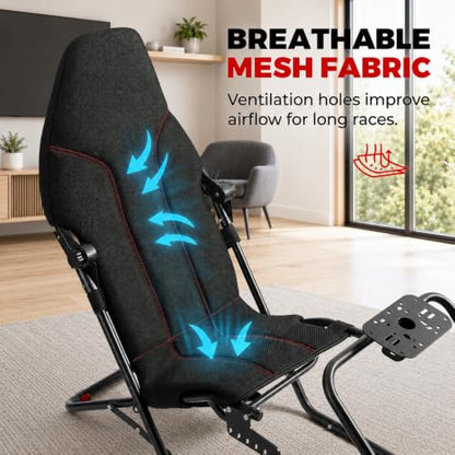 RACGTING Adjustable Racing Simulator Cockpit with Seat for PS5, Xbox & PC | Fits Logitech, Thrustmaster, Fanatec & MOZA, reinforced steel frame, reclining mesh seat, adjustable wheel & pedal decks