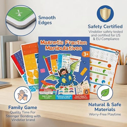 Magnetic Fraction Tiles Circles Playbook Homeschool Math Manipulatives | STEM Educational Games, Visual Learning Tools, Elementary Classroom Activities, Addition Subtraction Aids, Gifts for Boys