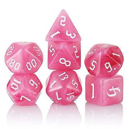 7PCS Polyhedral DND Dice, D&D Dice Set Filled with Pink and White Swirls for Role Playing Dice Games as DND RPG MTG Table Games - color: Pink and White