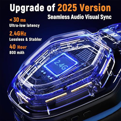 Ozeino 2.4GHz Gaming Headset Wireless with Flip Mic for Ps5, Ps4, PC, Gaming Headphones with RGB Light, 40Hr Battery Bluetooth Headset for Laptop, Mobile, Mac - color: Blue