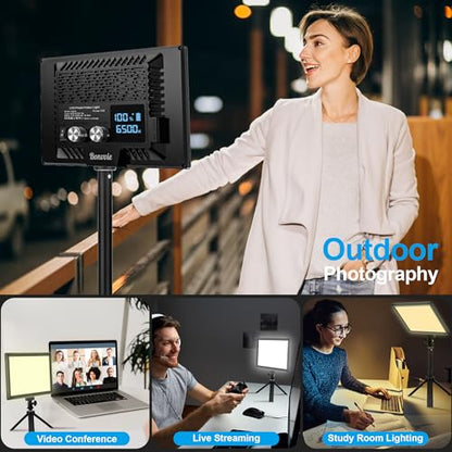 15W Rechargeable LED Video Light Kit, 9” Camera Light with 5000mAh Li-ion Battery, 3000-6500K CRI 97+ Bi-Color Soft Photo Lighting for Studio & Outdoor Photography Vlog Zoom Calls Live Stream