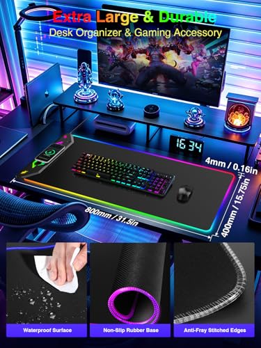 Magnetic Wireless Charging Mouse Pad Gaming, 31.5"x15.8" Large Desk Mat | RGB Mousepad, Smooth Glide, Stitched Edge, Non-Slip Rubber Base, Desk Pad Computer Keyboard Mat, No Adapter - color: RGB-31.5"x15.8"-Mag