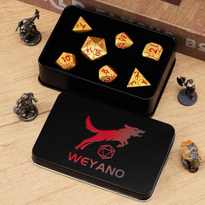 DND Dice Set Metal,Polyhedral D&D Metallic Heterotypic D and D Dice with Cracks for Dungeons and Dragons RPG TTRPG 7-Die Set with Gift Case (Crack, Gold and Red) - color: Gold and Red